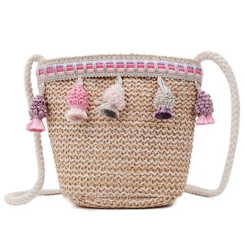 

Small Bag, Children'S Bag, New Wave, Korean Version, High-Cut Woven Beach Bag Shoulder Bag Female Pink