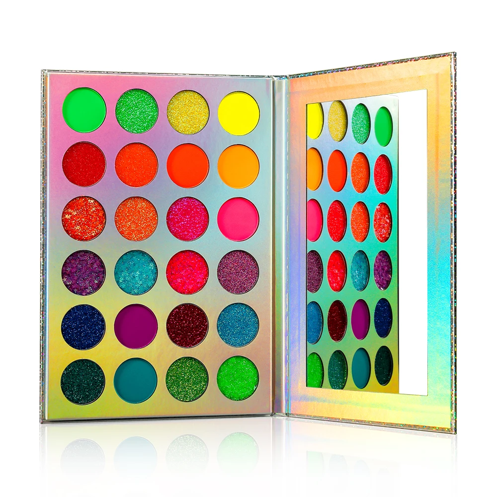 Wholesale No Logo Neon Pigment Eyeshadow Palette 24 Color UV Blacklight Eye shadow Colorful Makeup Glitter Custom Private label