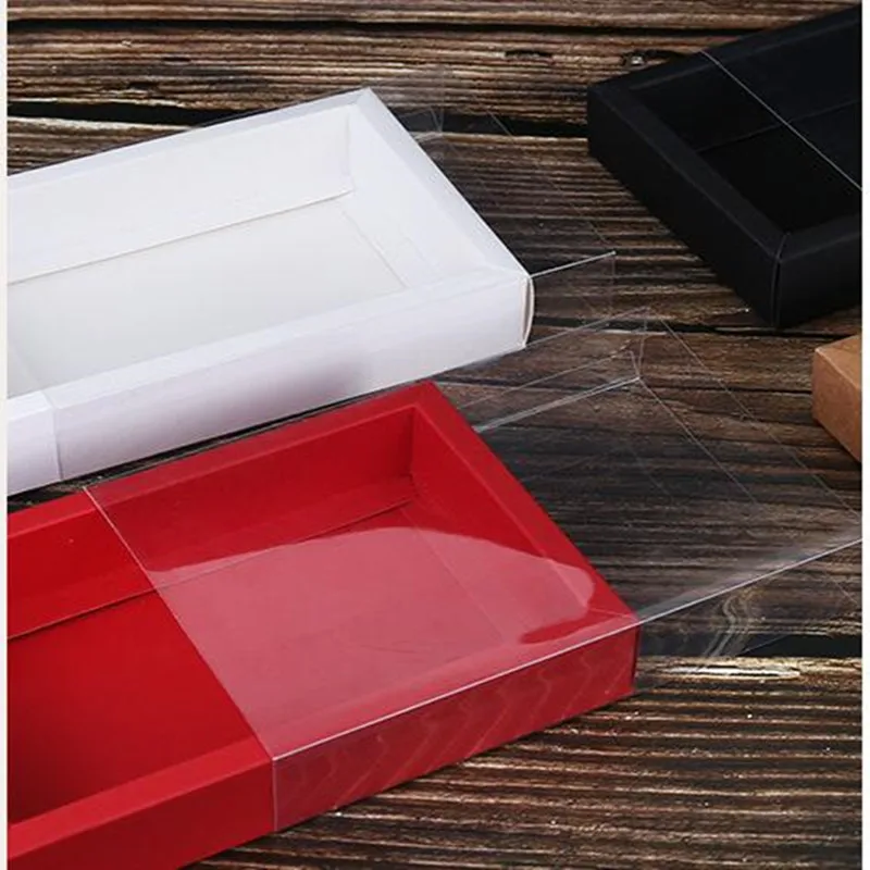 

20pcs Kraft Paper Drawer Boxes with Clear PVC Sleeve Blank DIY Handmade Soap Box Candy Favor Packaging Wedding Party Gift Box