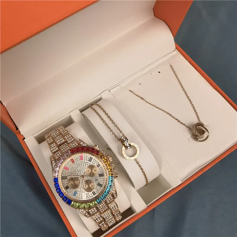 Ensemble Collier bracelet montres strass pour femmes