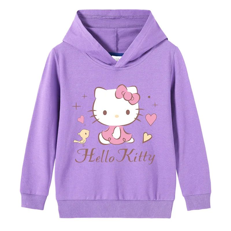 thumbnail image 1 of Hello Kitty-suéter con capucha y cuello alto para niños, pantalones de dos piezas con dibujos animados para niño, traje deportivo informal de manga larga de algodón puro, 1 of 5