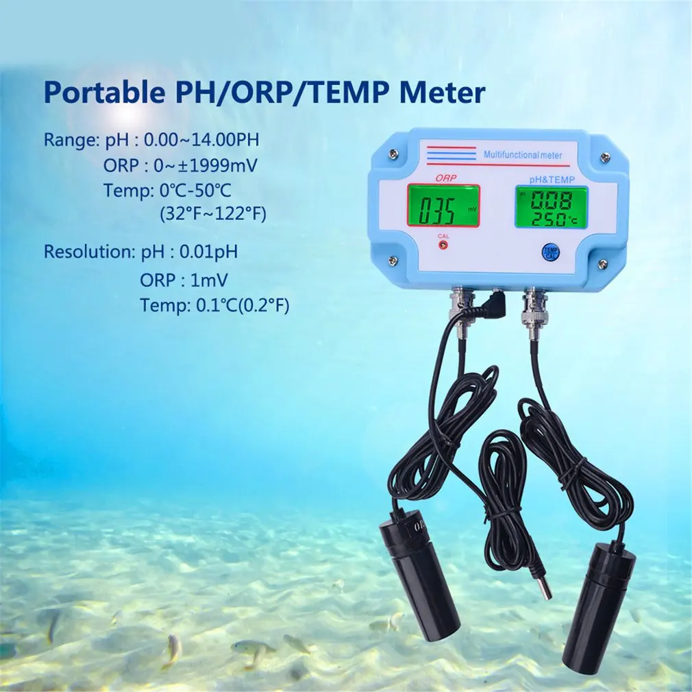 Portable PH/ORP/TEMP Meter Negative Redox Oxidation Reduction Potential Tester Acidometer Digital Water Quality Monitor