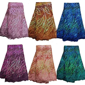 

New Design African Lace Fabric High Quality French Nigerian SEQUINS 2020 green Embroidered Tulle Lace Fabric With Sequins