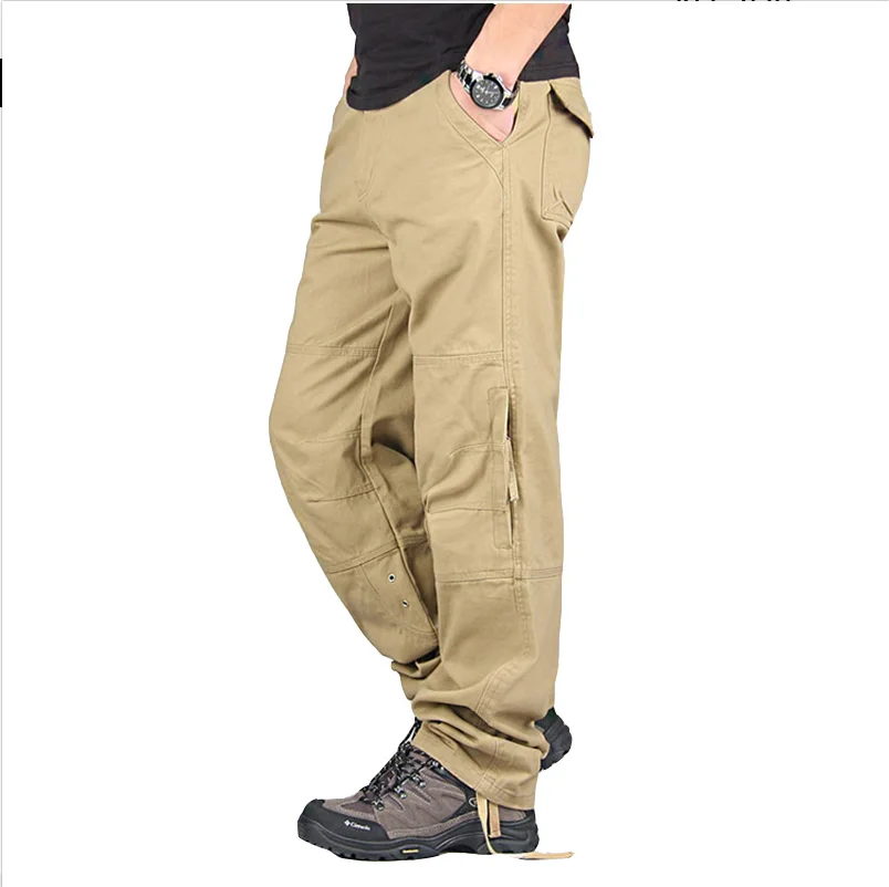 Весна-осень, мужские брюки-карго, уличная одежда, повседневные военные брюки, мужские армейские теплые прямые мужские брюки-чиносы, Pantalon, военные - Цвет: Khaki