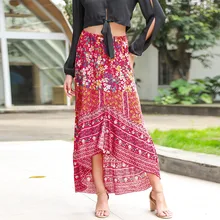 Boho Summer Women Beach Vocation Floral Skirt Asymmetrical Ankle-Length Bohemian Skirt Female Travel Look Basic Sunscreen Skirt