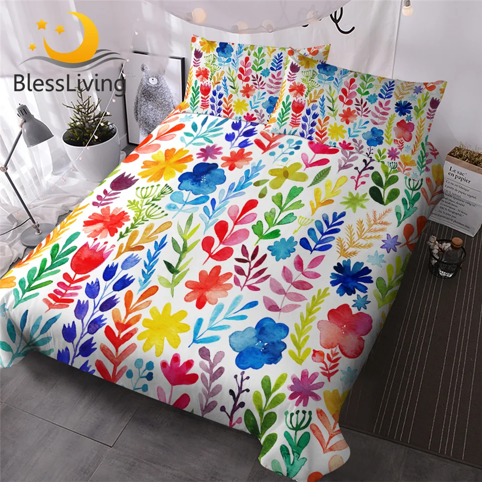 Blesslive цветочный пододеяльник набор красочных цветов постельное белье акварельные Роскошные комплекты постельного белья 3 шт. красные розы пододеяльник
