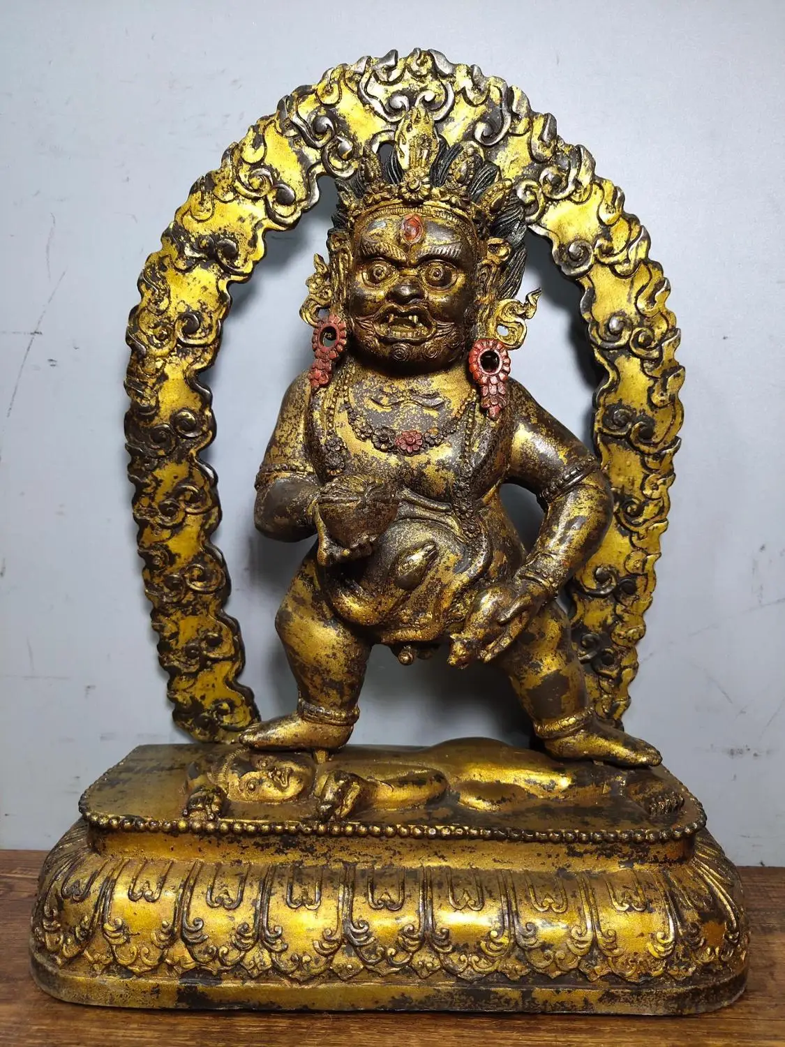 

Home Decor 13" Tibet Buddhism Temple Old Bronze Gilt Mahakala Buddha Statue Tantric Buddha Statue Black God of Wealth Statue
