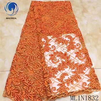

Beautifical nigerian lace fabrics Latest style nigerian net lace with sequins embroidery 5yards lace sequins fabric ML1N1832