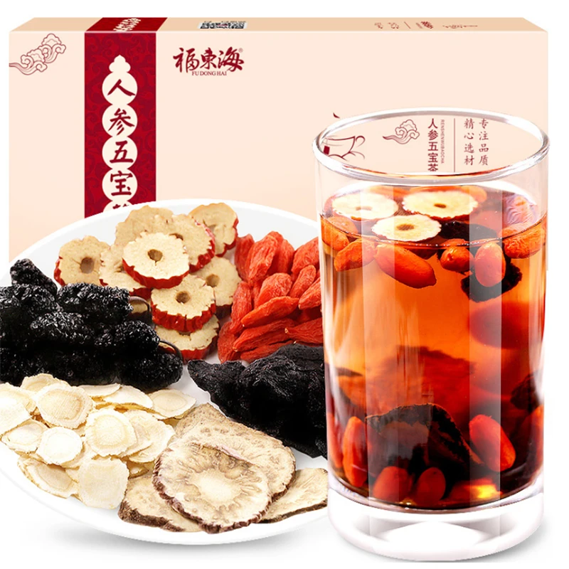 Fudongdongjing, ginseng, five treasures tea, men's tea, old tea, men's health, durable men's treasure eight tea