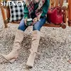 Botas por encima de la rodilla para mujer, zapatos sexys de Punta Alta, Aterciopelados, sin cordones, elegantes, para fiesta, Invierno