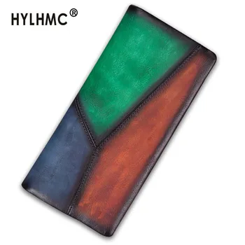 

Vintage Genuine Leather Purses Women Wallet Ladies Handmade Leather Female Card Holder Long Zipper Wallets 2020 New Cow Leather