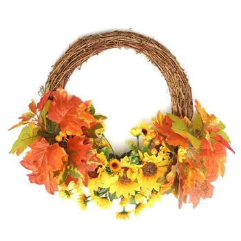 

Autumn Maple Leaf Wreath Harvest Festival Door Hanging Wreath for Halloween Thanksgiving Decoration