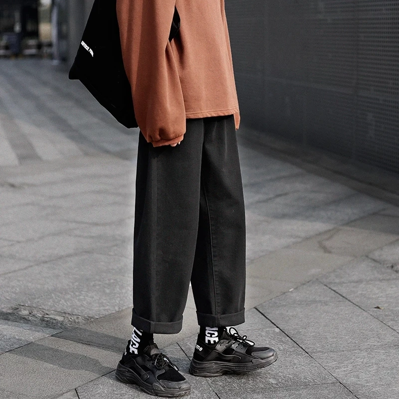 

Retro wide-leg jeans men's fashion solid color casual straight-leg straight-leg pants men's street clothing hip-hop denim trouse