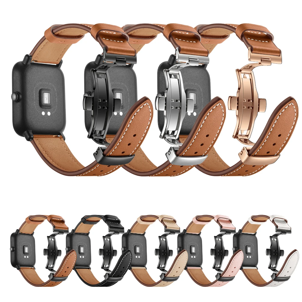 Ремешок кожаный для Xiaomi Huami Amazfit GTS браслет смарт часов BIP ремешок с металлической