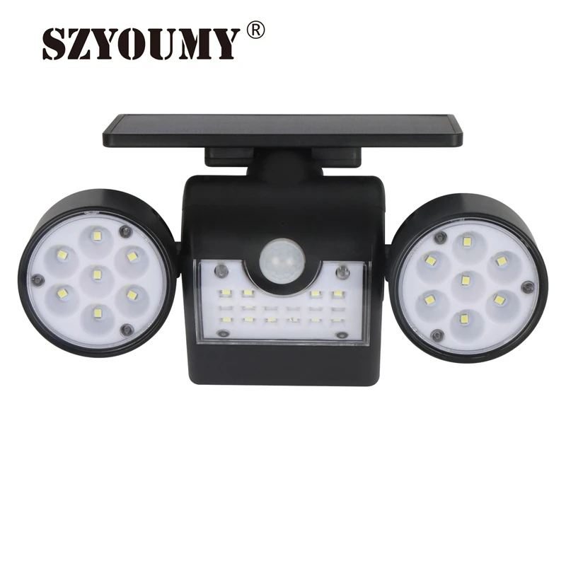

SZYOUMY Double Head Solar Lamp Outdoor Waterproof Garden Wall Solar Light With 30 leds Adjustable Angle Security Lighting 500lm