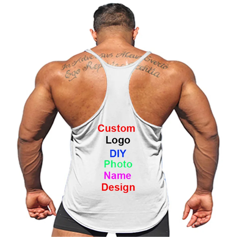 DIY Logo Bodybuilding Stringer Tank Top Foto Name Design Sommer Fitness Herren Gym Kleidung Maßgeschneiderte Baumwolle Ärmelloses Shirt – Detail 5