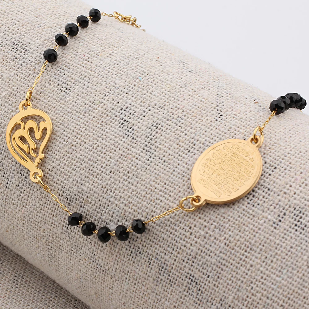 B201 Stainless Steel Muslim Arabic Charms Bracelet Black Color Faceted Glass Beads Bracelets For Islam Rosary Jewelry bracelet jewelry
