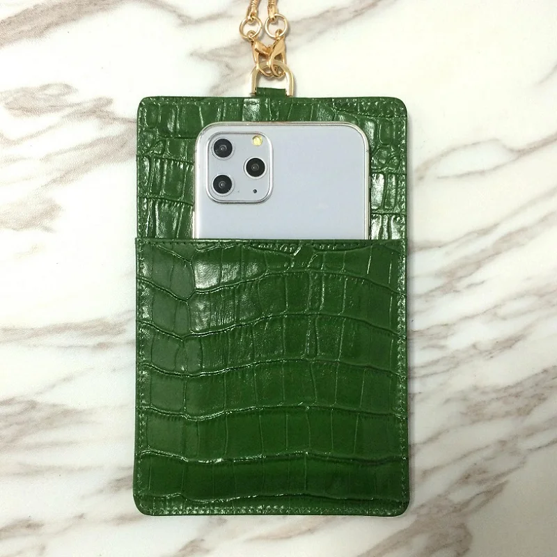 

Real Genuine Leather Card Pouch Case For iPhone 11 Pro Max Cell Phone Luxury Cute Crocodile Shoulder Chain Strap Slim Cover Capa