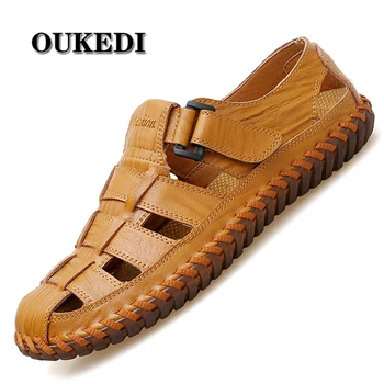 

Brands Mens Sandals Real Leather Outdoor Sandals Summer Handmade Men Shoes Men's Sandals Breathable Summer Walking Sandals
