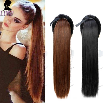 

LUPU 32" Super Long Straight Ponytail With Drawstring Synthetic Hair Extension Clip In Fake Hair Heat Resistant Pony Tail