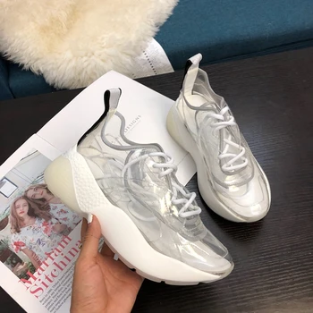 

Sexy Pvc Transparent Women Sneakers Fashion Luminous Lace Up Women Causual Shoes Runway Platform Wedges Outdoor Feetwear Trainer