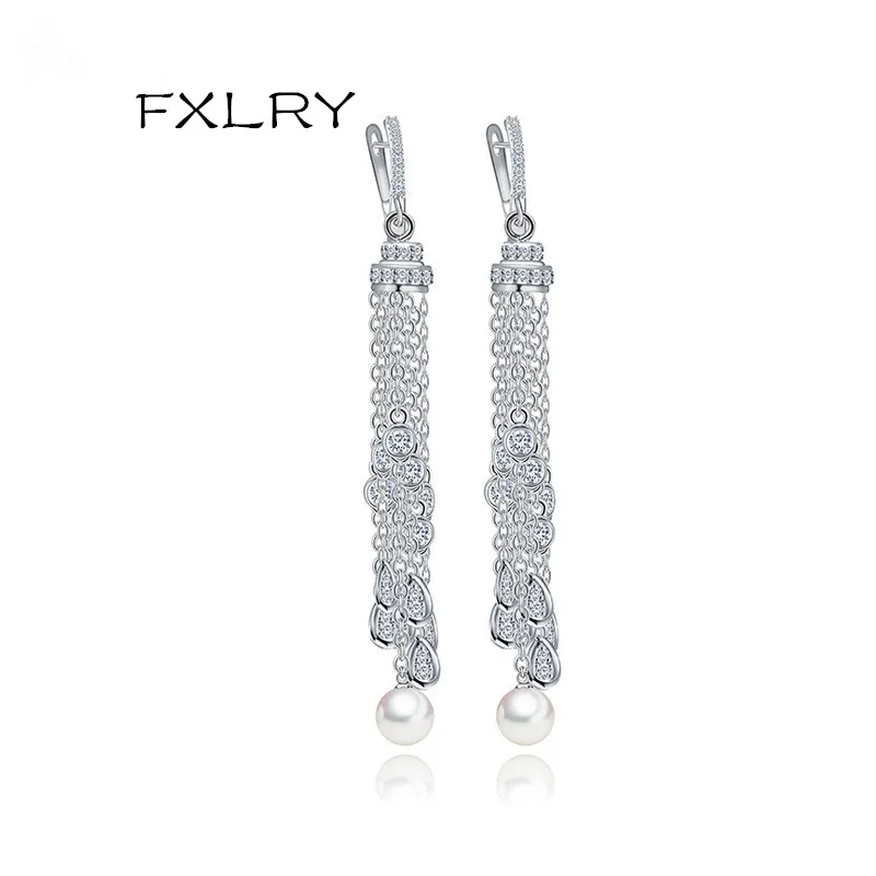 

FXLRY элегантный дизайн высшего качества с инкрустацией из микрофианита AAA жемчужные длинные серьги-кисточки модные женские роскошные свадебные украшения