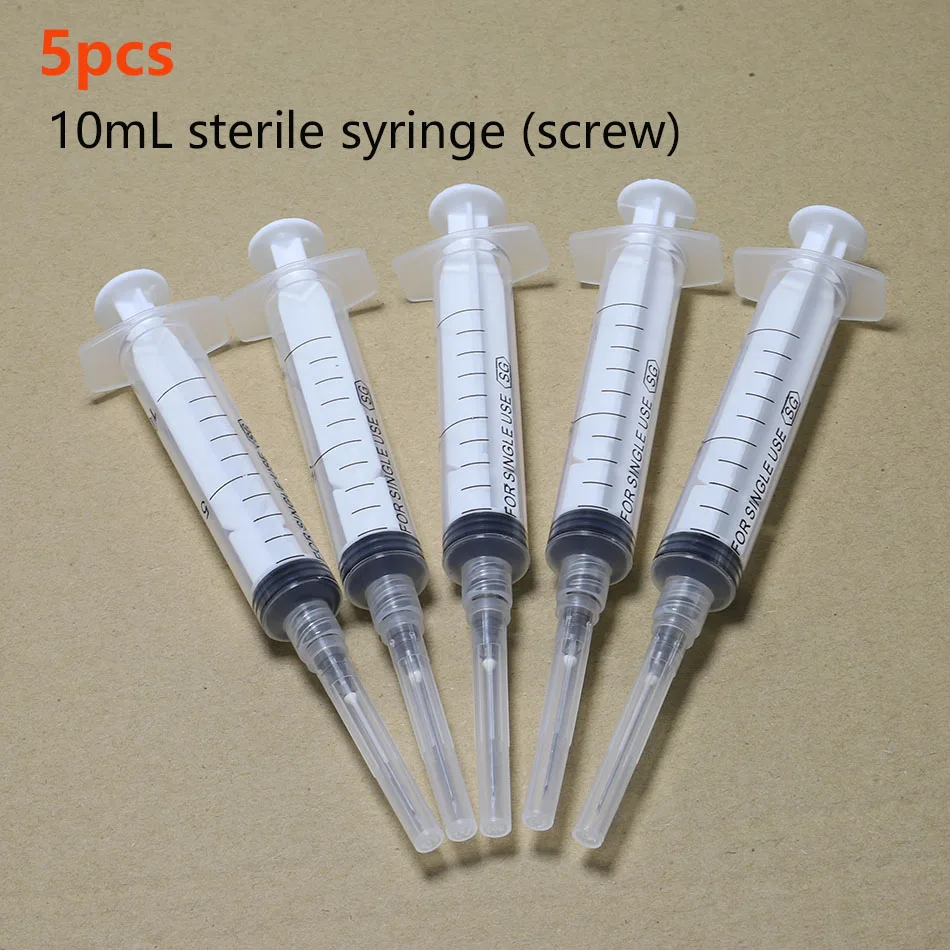 

5pcs 10ml 10cc sterile Syringe With Sharp End Tip Needle Luer lock screw Storage Crimp sealed Cap Dispensing Adhesives