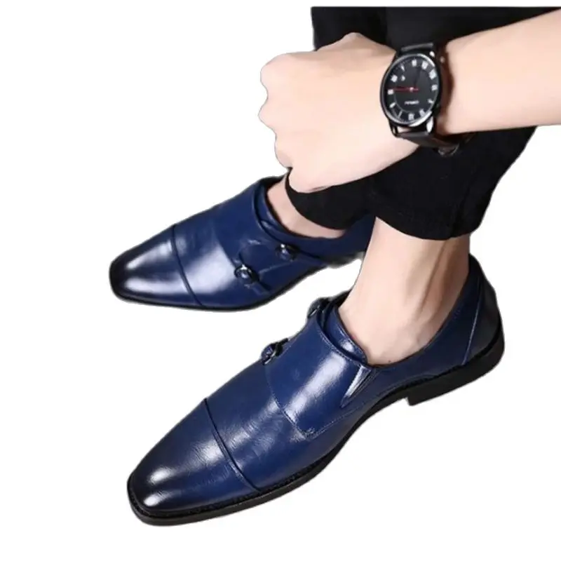 Zapatos informales de cuero sintético hechos a mano para hombre, mocasines sin cordones con correa de monje, elegantes, de negocios, de tacón bajo, 4M739, 2020