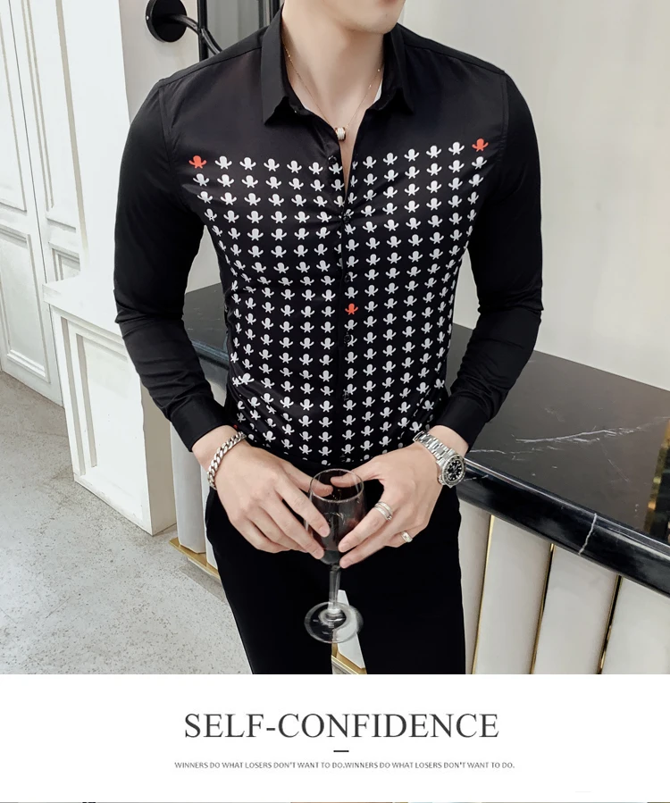 Новинка, мужская рубашка Camisa Masculina, осенняя мужская рубашка с индивидуальным принтом, рубашки с длинным рукавом для мужчин, роскошный смокинг для ночного клуба, Hombre