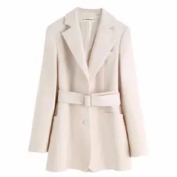 2019 женский элегантный однотонный Повседневный блейзер с карманами и поясом дизайн женская офисная одежда куртка женская верхняя одежда