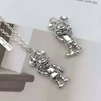 

Year of the Rat Zodiac Sterling Silver Mickey Mouse Minnie Necklace Couple's Cute Cartoon Character Necklace