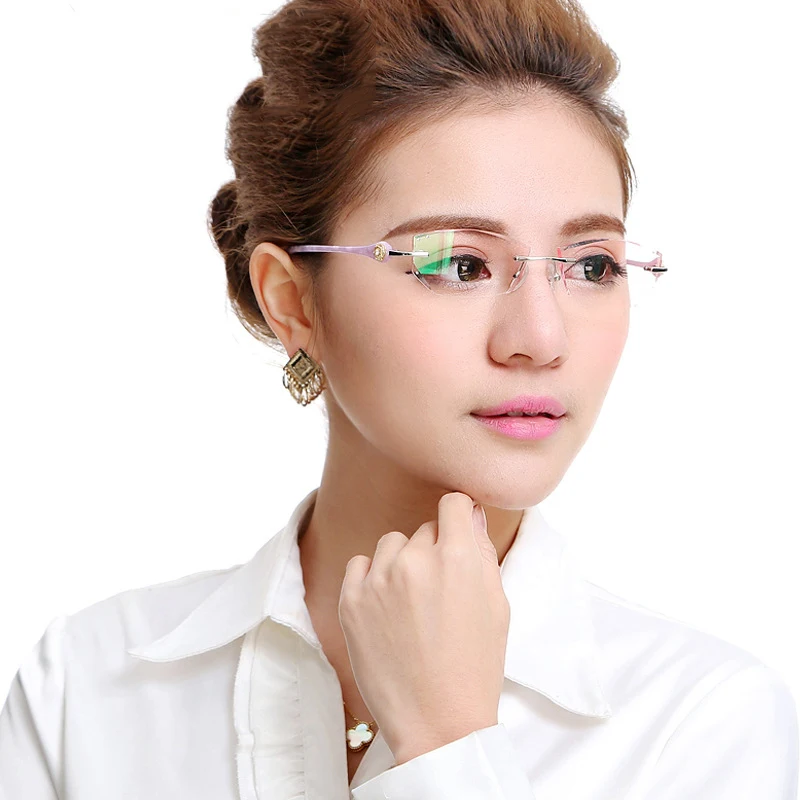 С алмазной отделкой очки от миопии очки Для женщин без оправы с оторочкой из очки с градиентными линзами