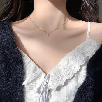 

925 Sterling Silver Simple Crystal Pendant Creative Irregular Chain Necklace Women Light Luxury Wedding Jewelry Accessories
