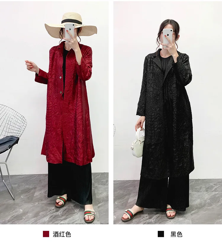 Miyake fold heavy industry trench winter new double layer plus cotton thick pleated windbreak long female trench free shipping