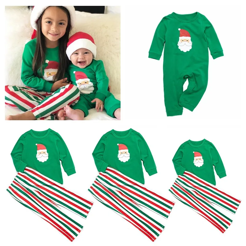 

Christmas Leisure Clothes Family Matching Outfits Pajamas Green Cotton Costume Homewear Hot