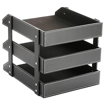 

Office Supplies 3 Layers PU Leather Desk Document File-Tray Rack File Shelf Frame Paper Organizer Home Magazine Tray