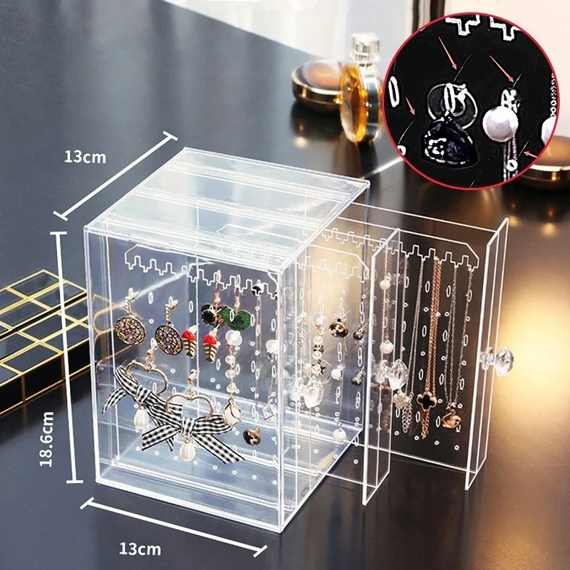 Новинка, пылезащитный акриловый дисплей для сережек, коробка для хранения ювелирных изделий, стойка для ящиков, держатель для ювелирных изделий, органайзер для сережек