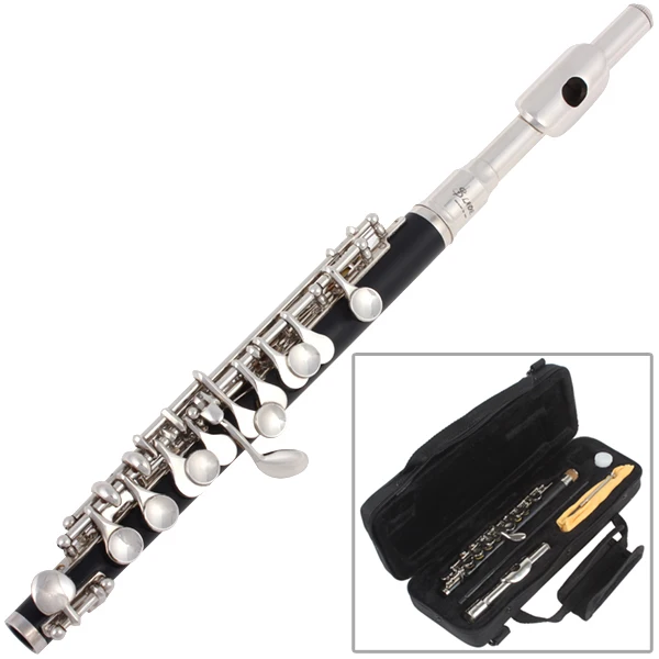 

6 Holes C Tone Exquisite Shine Silver + Black ToneC Metal Head Piccolo with Precise Keys High grade double bladder pads