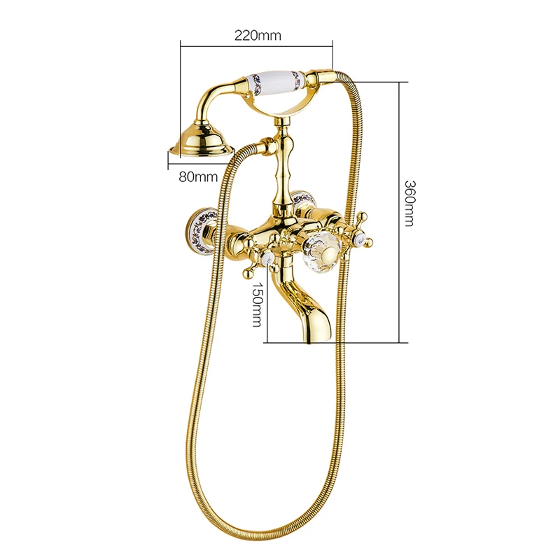 Luxury Crystal Handle Bathtub Gold Brass Faucet with Hand Shower Telephone Type Bath Faucets Sets Mixer Tap Wall Mounted EL8310G bathtub faucet
