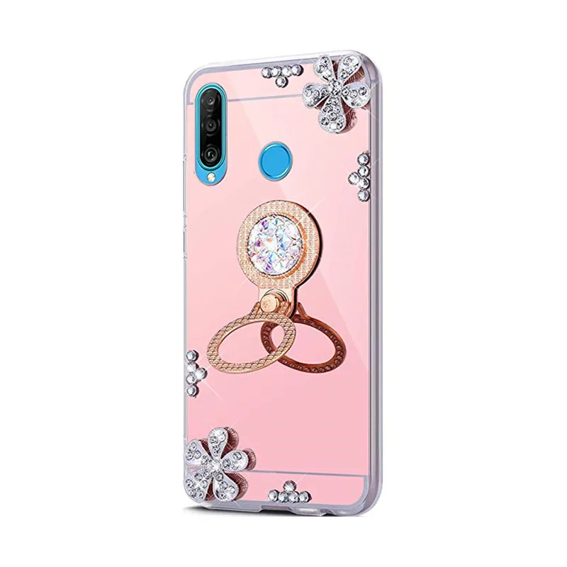 Зеркальный силиконовый чехол с кольцом для телефона Huawei P30 lite Mate 30 P20 Pro Y7 Y9 Prime 2019 P