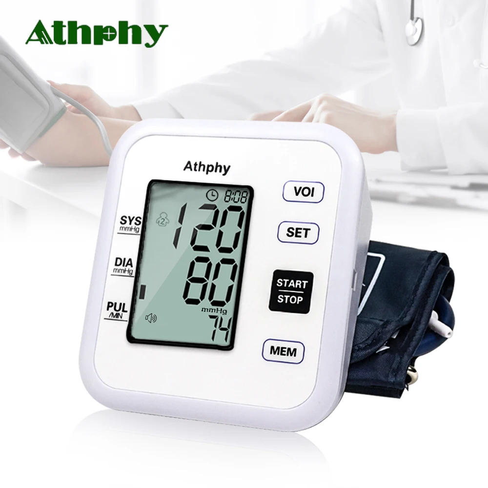 Athphy Digital Blood Pressure Monitor LCD Upper Arm Heartbeat Test Tonometer Automatic Measure Meter