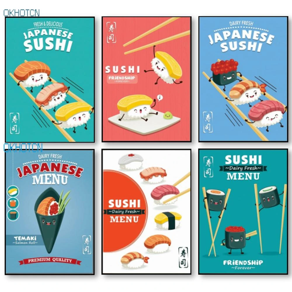 Sushi Japanese Food Kitchen TREBLE CANVAS WALL ART Picture Print VA