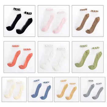 

Japanese Girls Summer Transparent Glass Fiber Ankle Boat Socks Imitation Pearl Beaded Top Jewelry Sweet Candy Color Thin Hosiery