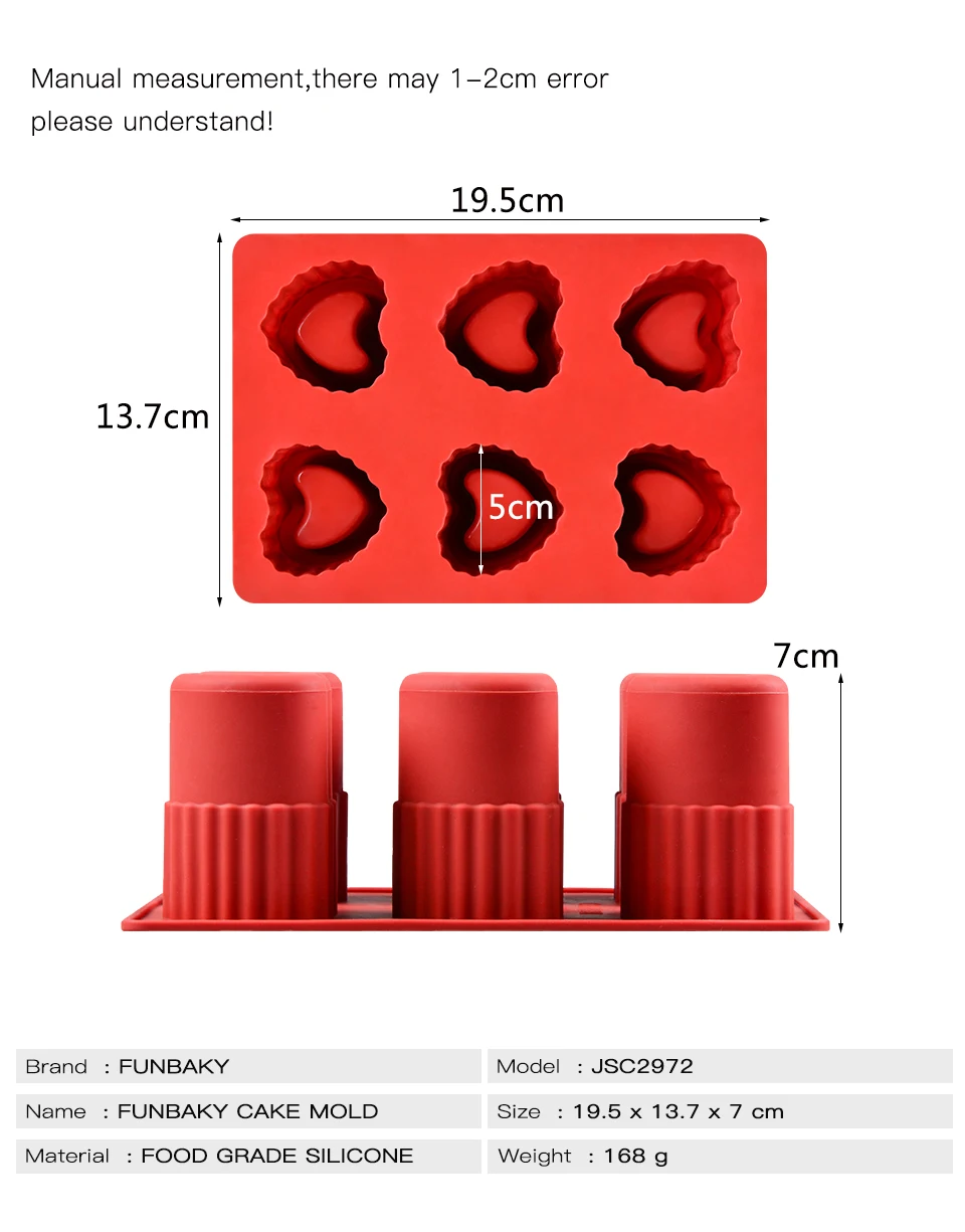 FUNBAKY 6 Полость 3D форма сердца Большой силиконовый лед производитель кубиков поддон для льда прессформы для DIY изготовления замороженных
