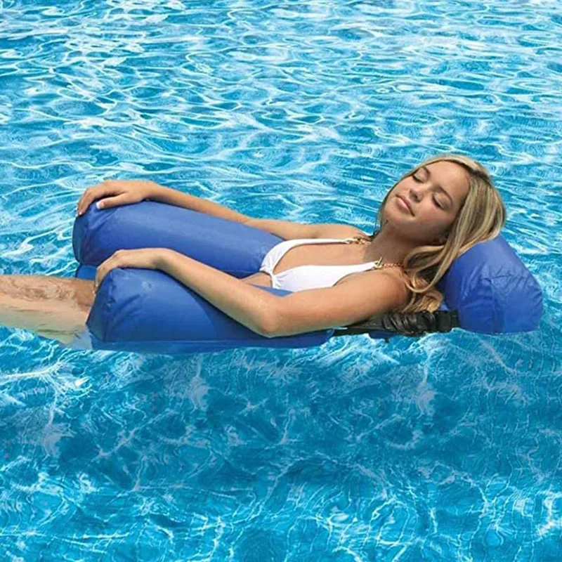 Pool Water Sports Hammock PVC Summer Inflatable Foldable Floating Row Backrest Air Mattresses Bed Easy Carrying Lounger Chair