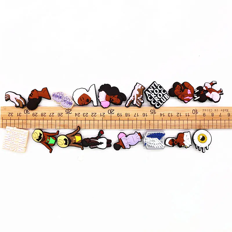 1pcs Black Couple Shoe Charms Tears Anti Accessories Designer Black Girls Rule Clog Shoes Buckle Soft PVC BLM Charm