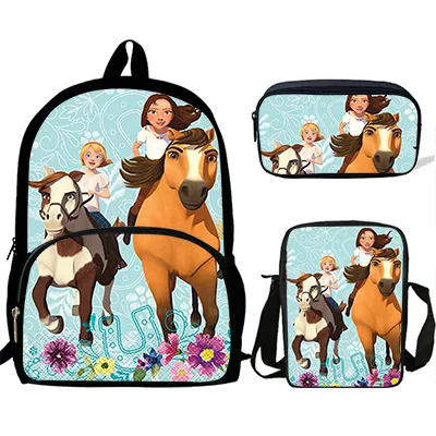 16 дюймов детские школьные сумки для подростков Mochila мультфильм дух верховой езды Бесплатный принт рюкзак для девочек 3 комплекта подарок