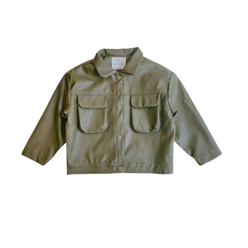 

Children's Leather Jacket 2020 Autumn and Winter New Boys and Girls Short Solid Color Jacket Baby Casual Jacket