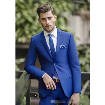 

Classy Blue Wedding Mens Suits Slim Fit Bridegroom Tuxedos For Men Groomsmen Suit Cheap Formal Business Suit(Jacket+Pants)