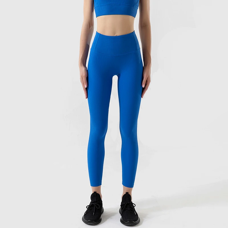 SOISOU Rib Fabric Gym Yoga Pants Leggings Women High Waist Tights Elastic Breathable Sports Leggings For Fitness Women's Pants